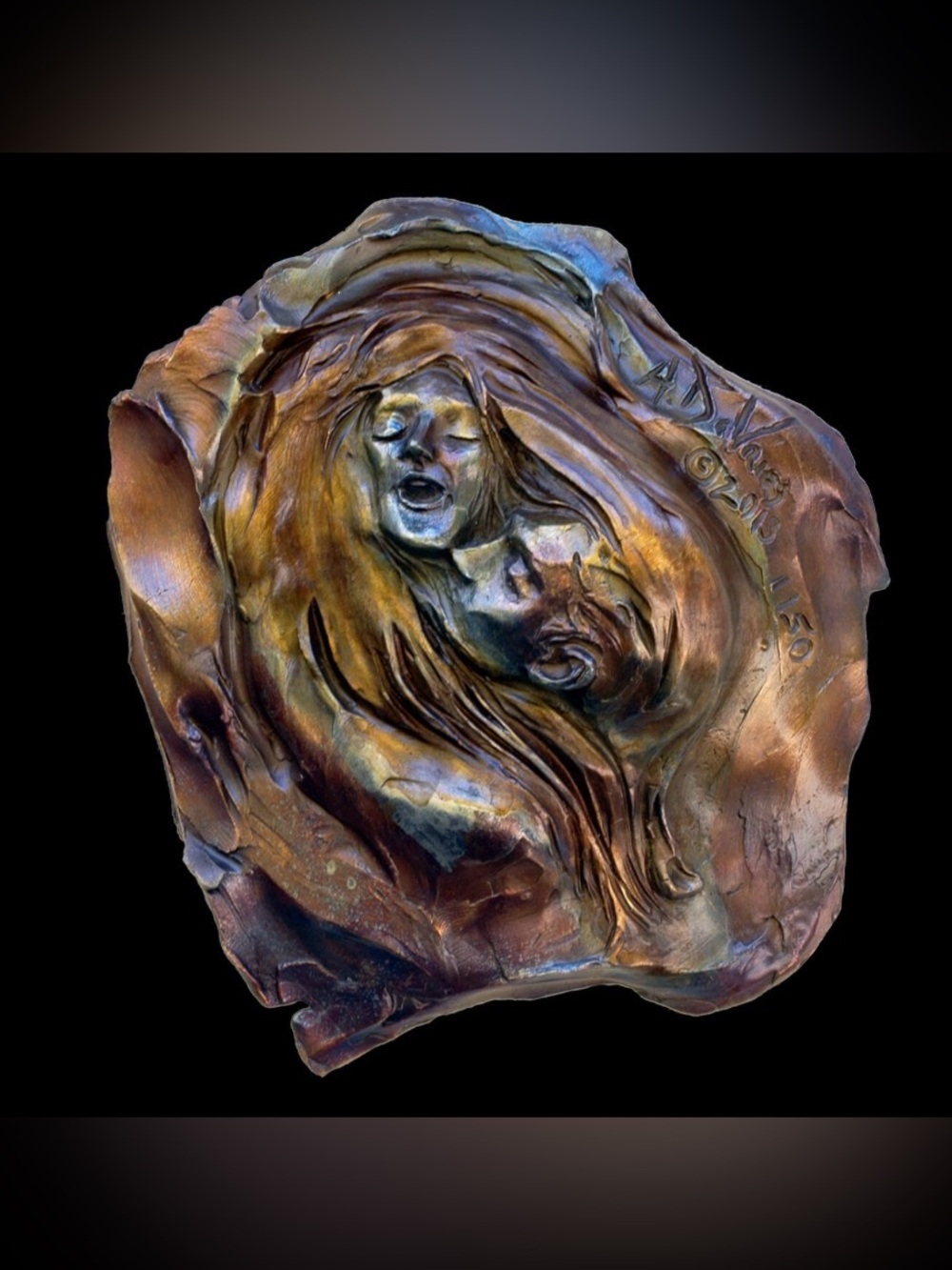 Sweet Surrender romantic small bronze relief sculpture by Andrew DeVries